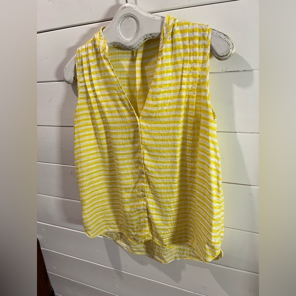 MASSIMO DUTTI – Sleeveless Yellow & White Striped Blouse – Size 38 (US 6) - Picture 5 of 9